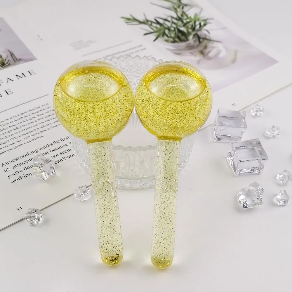 New product logo custom cold hot compress big facial massager tighten skin face ice globes with glitters