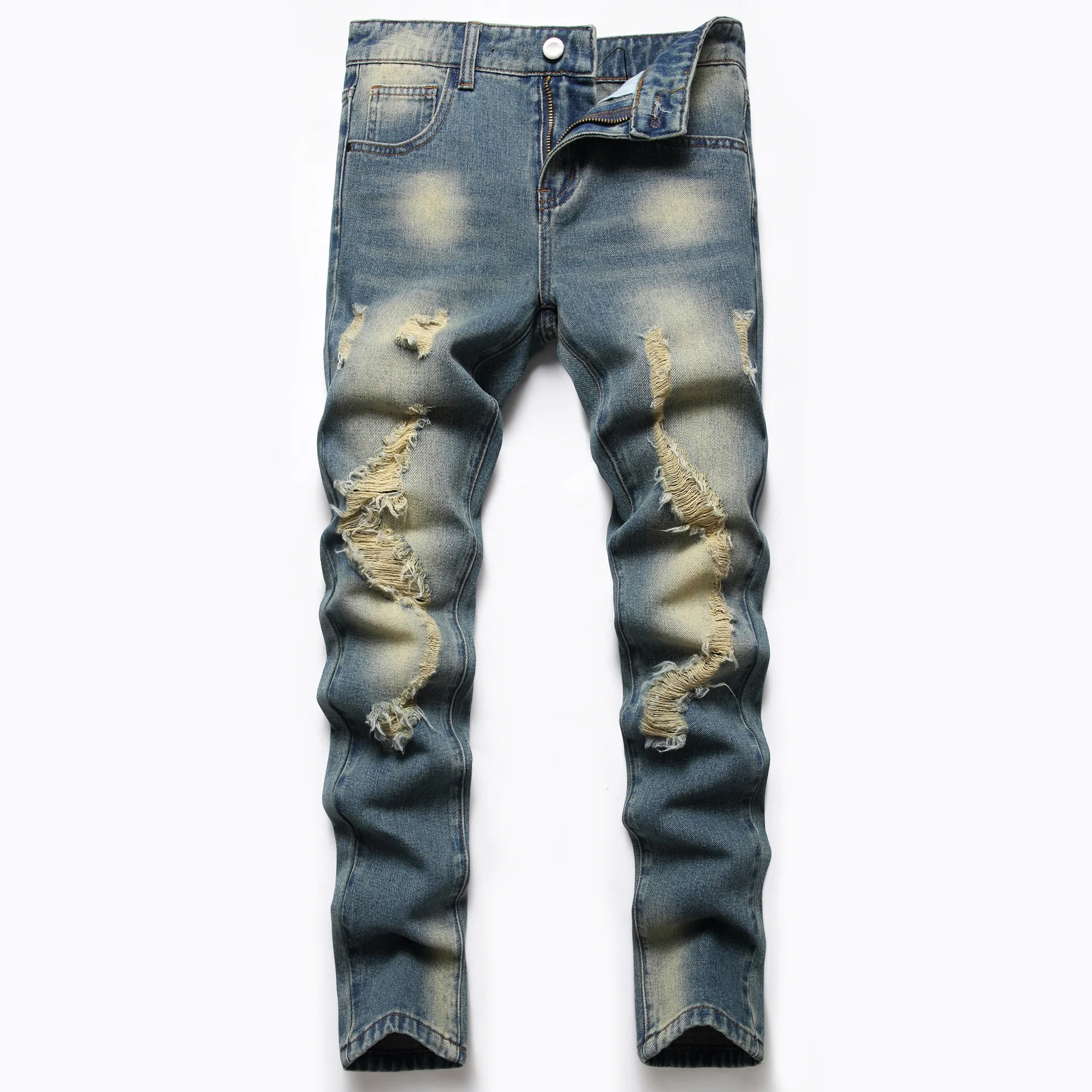 2023 New 4-13 Years Children Fashion Jeans Boys Classic Denim Long Trousers Hole zipper Straight Kids Jeans Pants