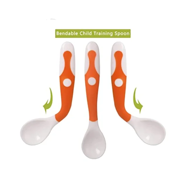 Easy Grip Heat-resistant Bendable Soft Perfect Self Feeding Learning Training Baby Utensils Fork Spoons with Travel Safe Case
