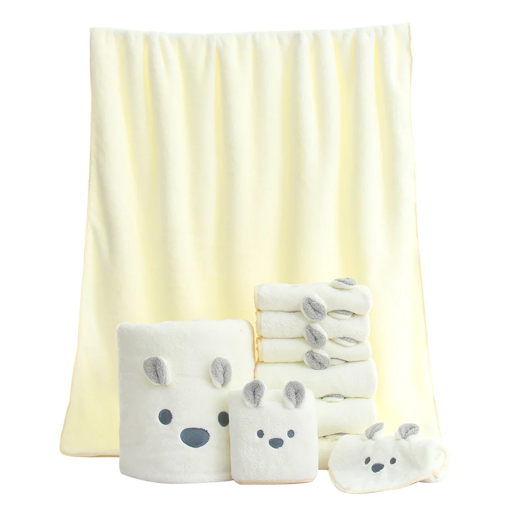 Custom Super water absorption quick-dry microfiber coral fleece towels cartoon embroidered towels