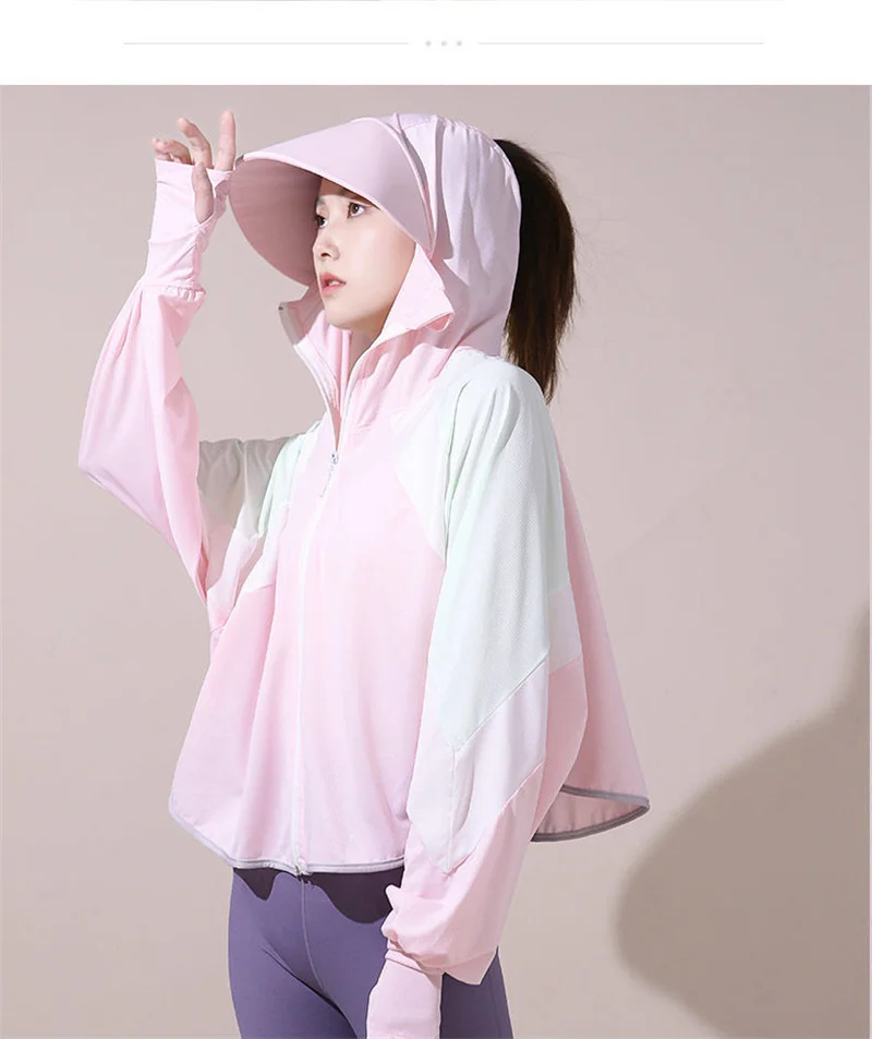 Wholesale Summer UPF50+ Sunscreen Patchwork Jacket Women Thin Ice Silk Breathable Sun Protection Clothing Outdoor