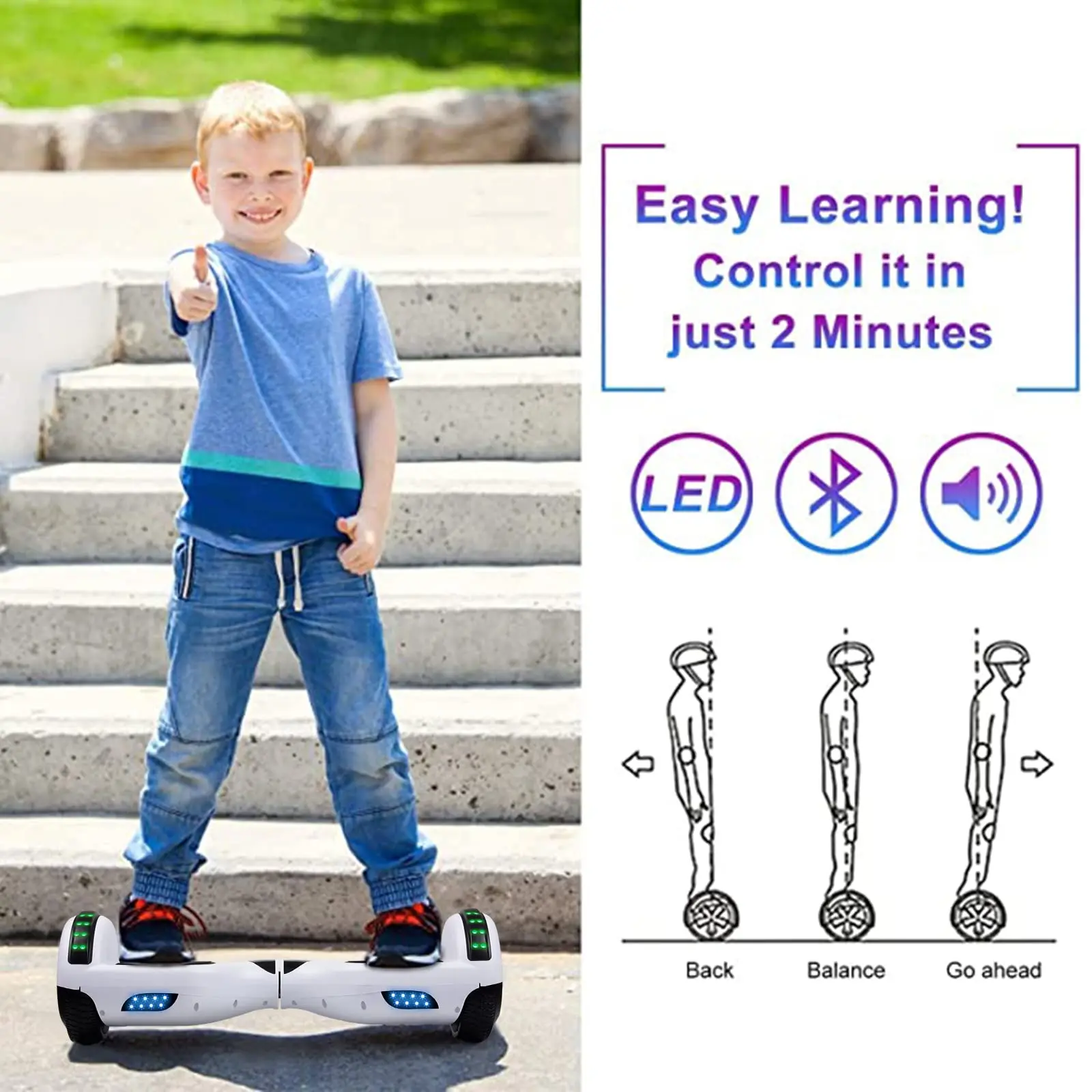 Hoverboard for Kids Ages 6-12 with Built-in Bluetooth Speaker and Colorful Lights Wheels Safety Certified Self Balancing Scooter