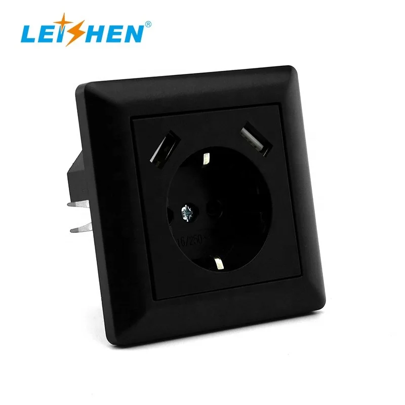 Factory Price Dual USBA German Wall Socket 3.4A 55*55mm Cover Style 16A EU USB Wall Schuko Socket For Home Furniture