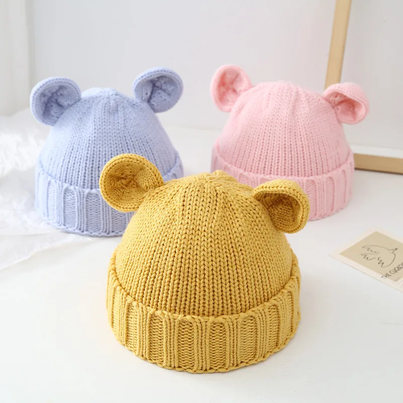 Оптовая продажа Детская Зимняя Теплая Шапка-бини с медведем