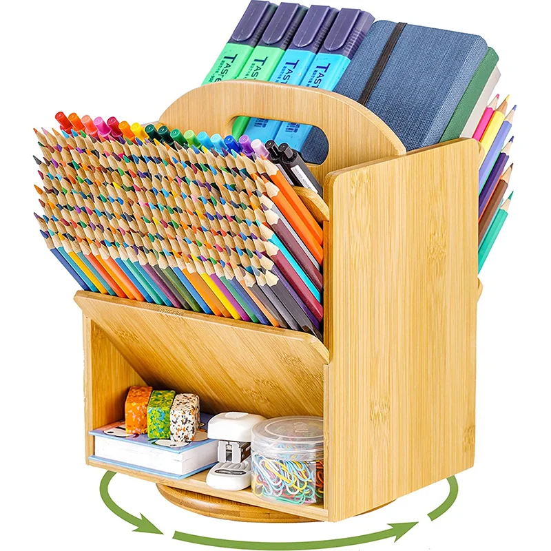 Wholesale 6 Compartments Office Supplies Desktop Set Bamboo Storage Desk Organizer For Documents