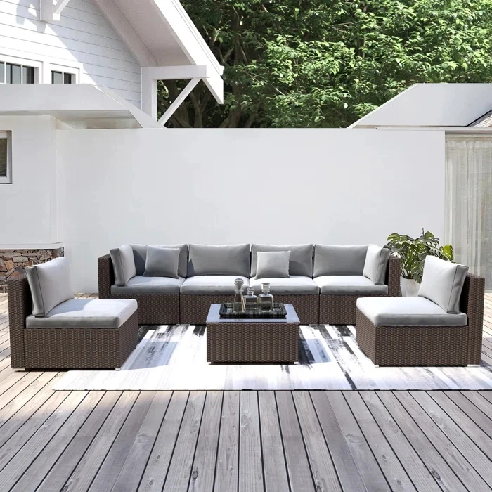 Большой размер патио садовый секционный комбинированный плетеный диван из ротанга для отдыха набор мебели для вечеринок