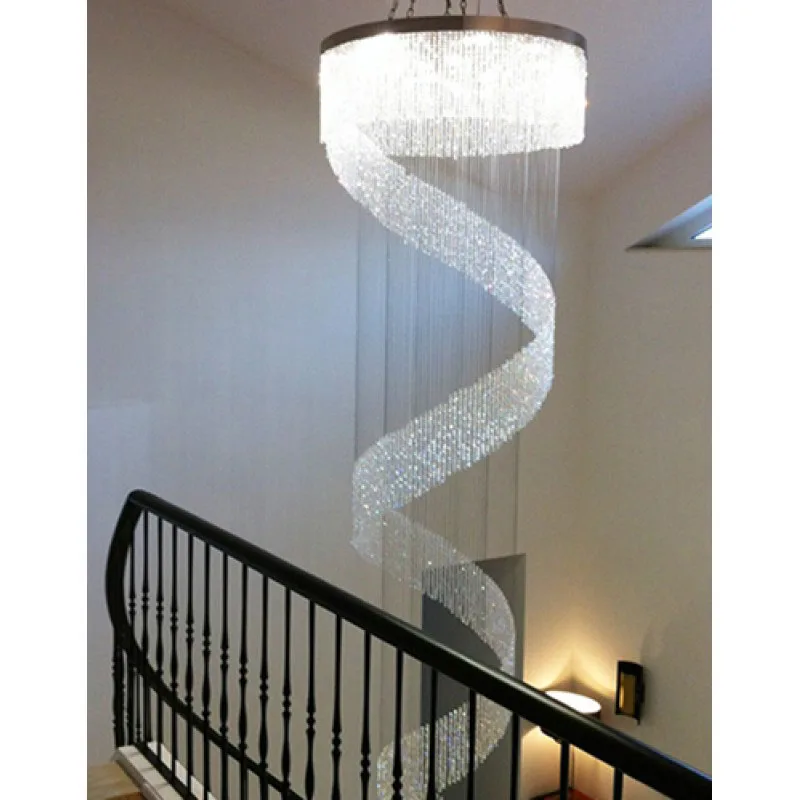 Custom Luxury Crystal Tassel Design Pendant Lampe Bright Hotel Lobby Stair High Ceilings Spiral Chandelier Light Modern Crystal