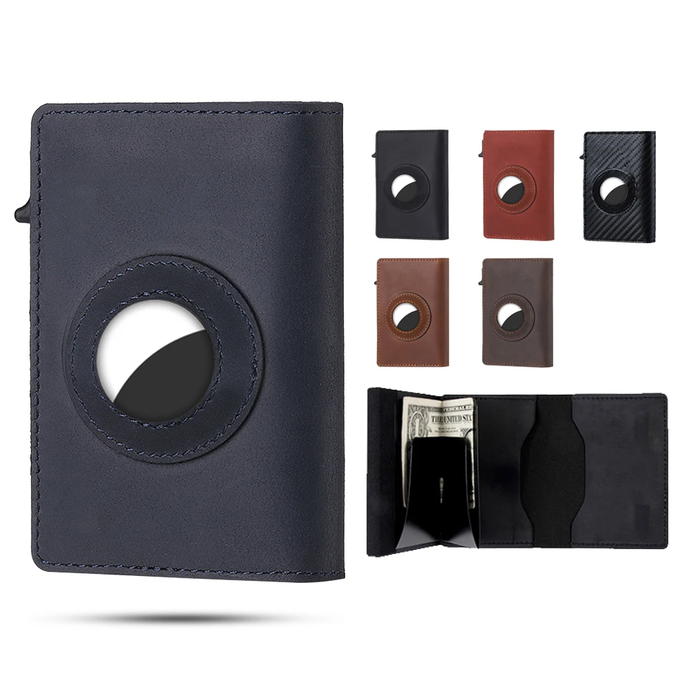Casekey Custom Vintage Crazy Horse Leather Anti Theft Smart Wallet Rfid Safe Man Real Leather Automatic Magnetic Pop Up Wallet