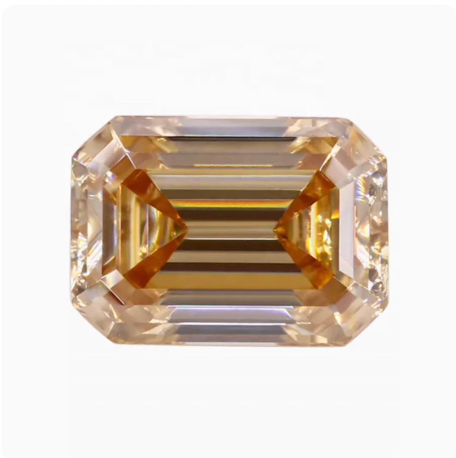 Manufacturers wholesale champagne rectangle emerald cut gra moissanite diamond