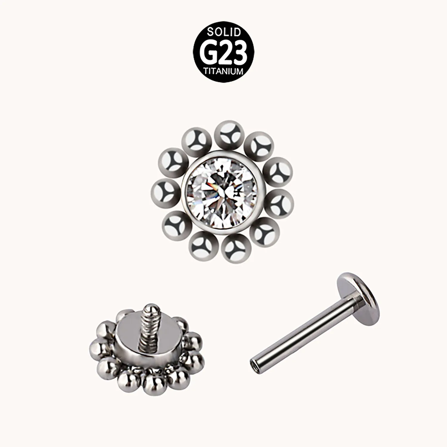 Grade ASTM F136 G23 Titanium CZ Ball Clusters Surrounding Labret Stud Nose Ring Ear Piercing Jewelry