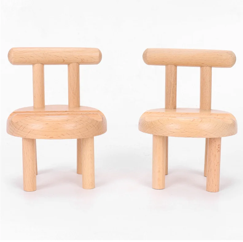 Solid wood mobile phone holder, mobile phone base, creative mini stool desktop mobile phone holder (1 piece)
