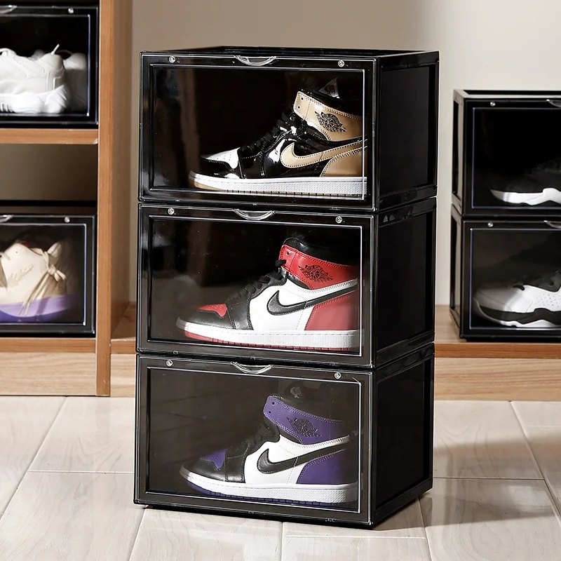 Clear Acrylic stackable Magnetic shoe storage box side open plastic wholesale transparent custom with