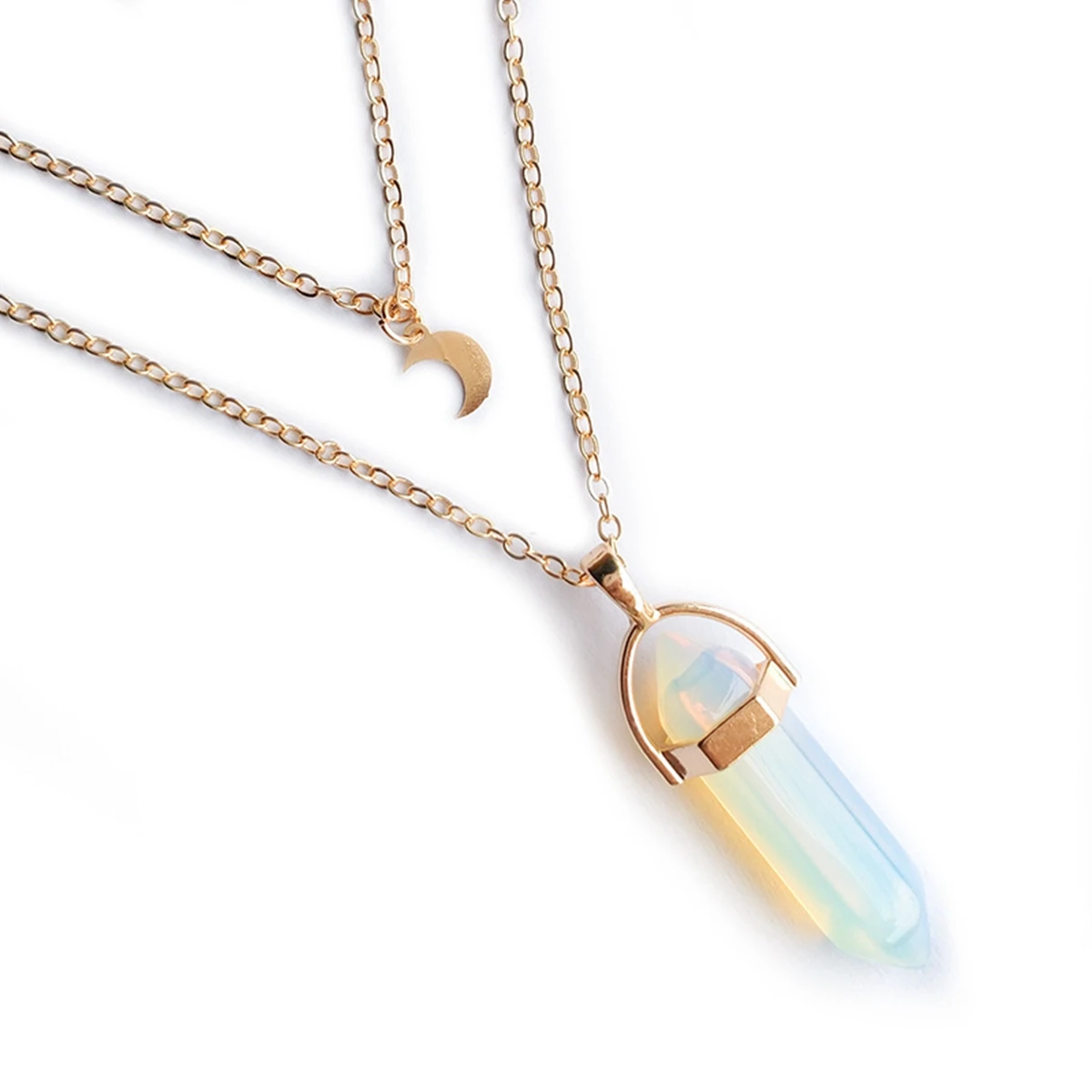 Star Moon Choker Hexagon Pendant Gemstone Necklace Layered Crystal Healing Stone Wholesale Natural for Women Brass Gold Chain