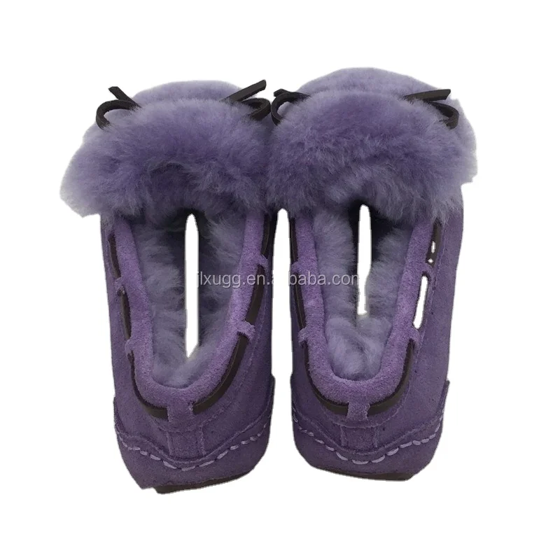 cozy sheepskin softsole Moccasin Slippers purple color