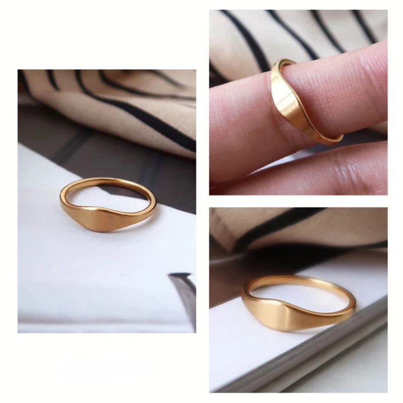 2 Designs Thin Square Stamp Finger Ring Matte Gold Plated Circle Geometric Rings Women Minimalist Stainless Steel Fine Jewellery