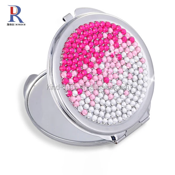 Wholesale bling bling crystal jeweled pocket mirror best christmas gifts for ladies round makeup mirror