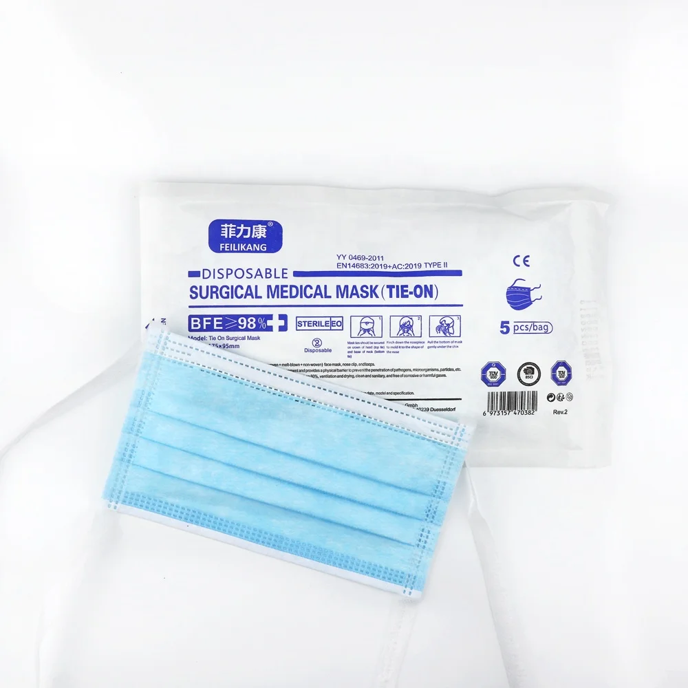 
Wholesale 3-ply Disposable Face Mask Medical Dental Face Masks Cover Tie Back Type 