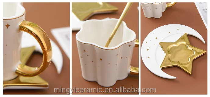 Factory Hot Sale Star Porcelain  Coffee Cup and tea set  Ceramic Cup Set with Spoon