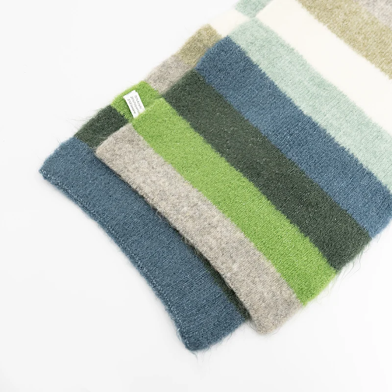 Women Fashion Thick Windproof Warm Scarf Knitting Classic Solid Plaid Shawl Winter Rainbow Color Scarf