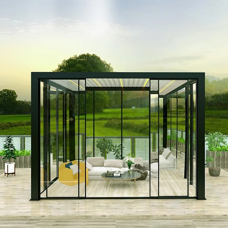 Aluminum Frame Balcony Free Standing Garden Slant Roof Glass House Outdoor Sun Room