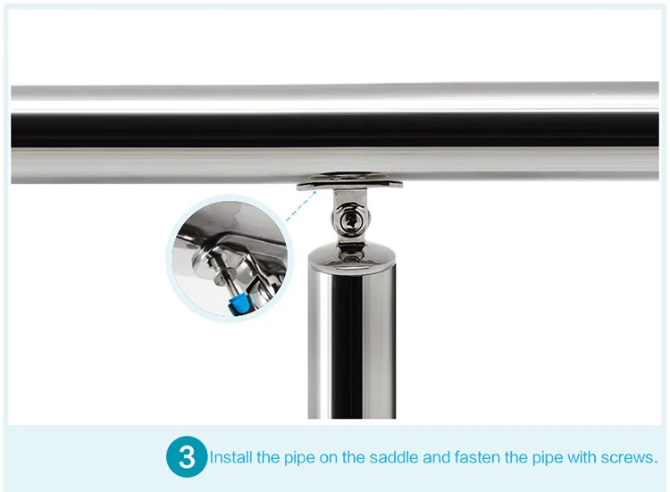 Easy To Install Adjustable Movable Head Stainless Steel Stair Handrail Column Fixed Support Frame Pipe Bracket Post Drilling