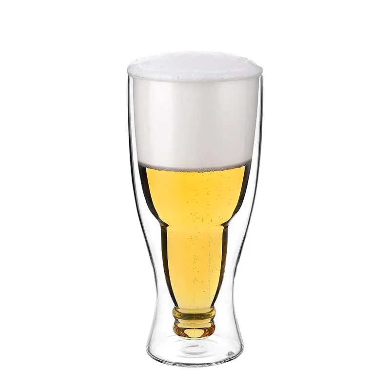 Lead-free Beer Cup Borosilicate Glass Mug Double Wall Insulated Cup Upside Down Double-Layer Beer Glass