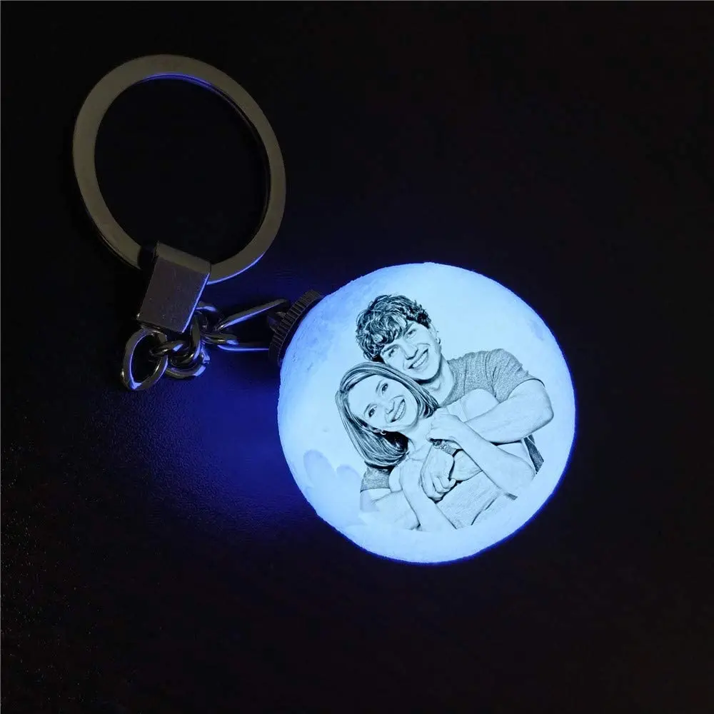 2021Hot Sell Decoration Accessories Creative LED Night Light Key Holder Chain 3D Print Moon lamp Keychain 4cm