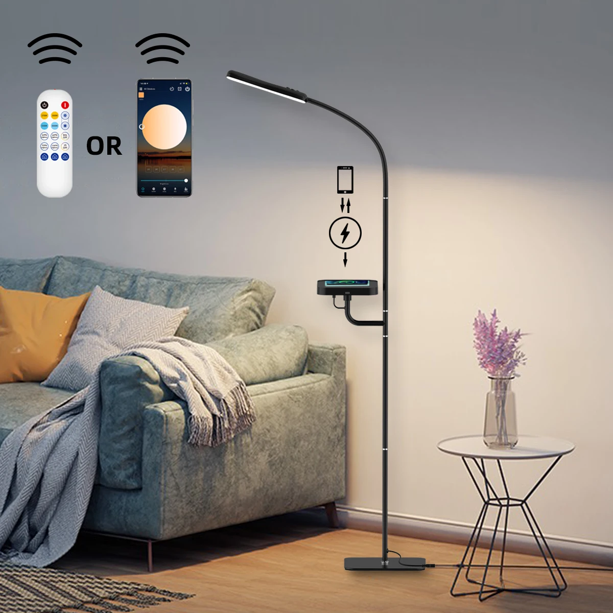 App Remote touch Control Adjustable Gooseneck Standing Lamp 4 Color Temperature LED floor lamp