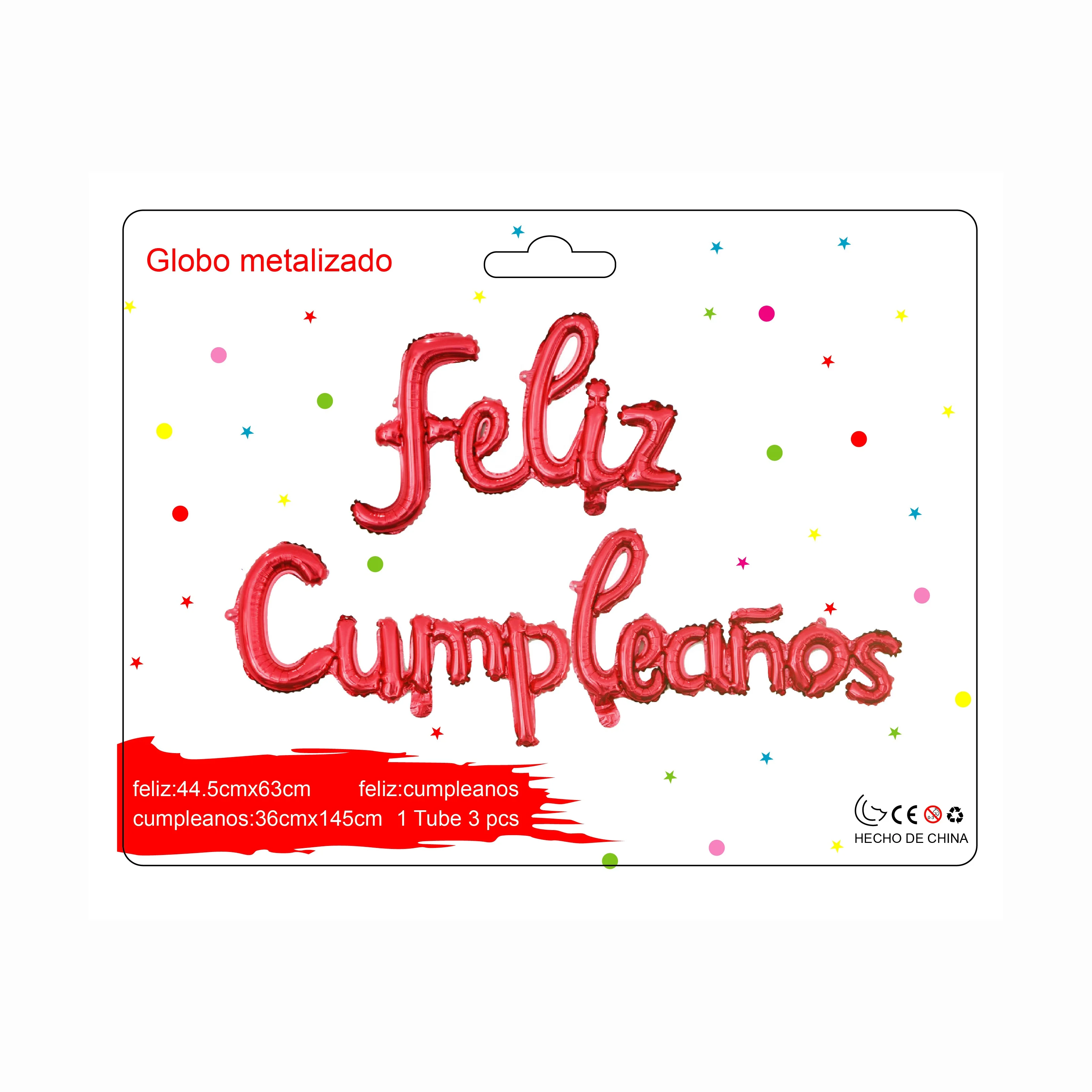 RTS Peru Mexico 16' Rose Gold Colorful Foil Happy Birthday Spanish Conjoined Feliz Cumpleanos Balloon Set for Party Decoration