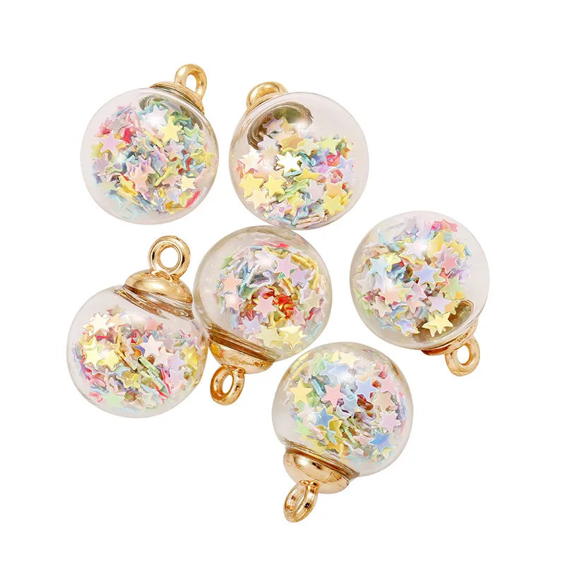 Charms Star Sequins Transparent Glass Ball 16mm Pendants Crafts Making Findings Handmade Jewelry DIY for Earrings Necklace