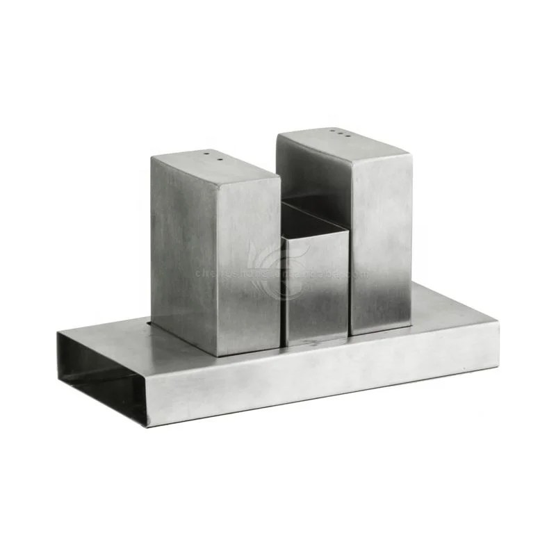 Top Quality High Metal Salt And Pepper Shaker Set Stainless Steel with Toothpick Napkin Holder