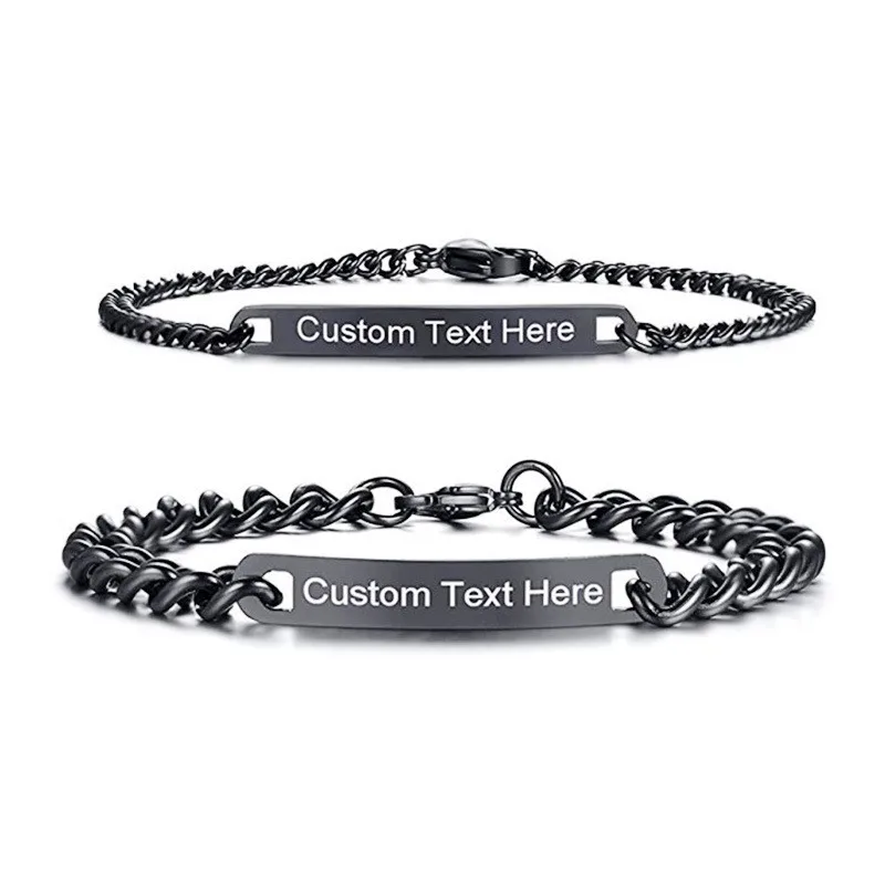 High Quality Polished Stainless Steel Bracelet Cuban Engrave Link Chain Custom Logo Titanium Steel Couple Bracelet For Men Wo