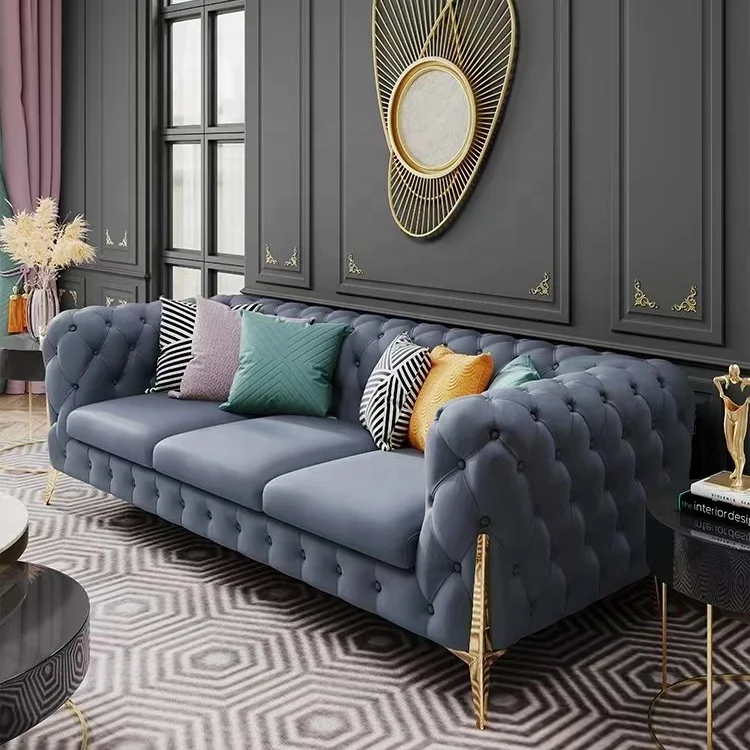 Luxury velvet sofa set furniture 3 seater white leather living room sofa couch cama modern design chesterfield sofa