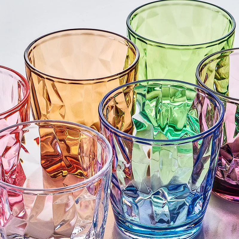 Crystal Clear Plastic Polycarbonate Hard Whiskey Small Cup Diamond Rolly Poly Tumbler Set for Drinking Beer Wine