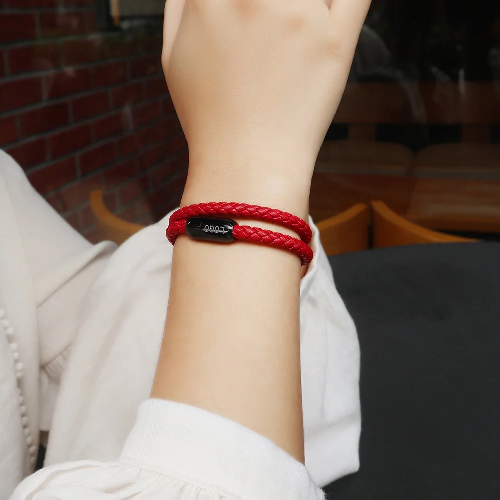 F560 Unisex Black Steel Stainless Magnetic Clasp Mens Genuine Cowhide Braided leather wrap bracelet for men or Women jewelry