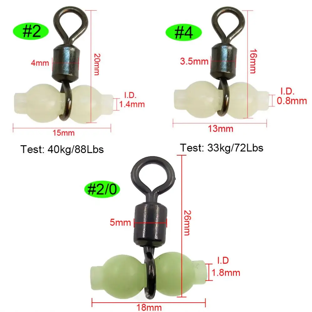 1000 pcs/bag   Luminous 3 way  Fishing Swivel  cross line Swivel  fluorescent beads with Rolling Swivel for Night fishing