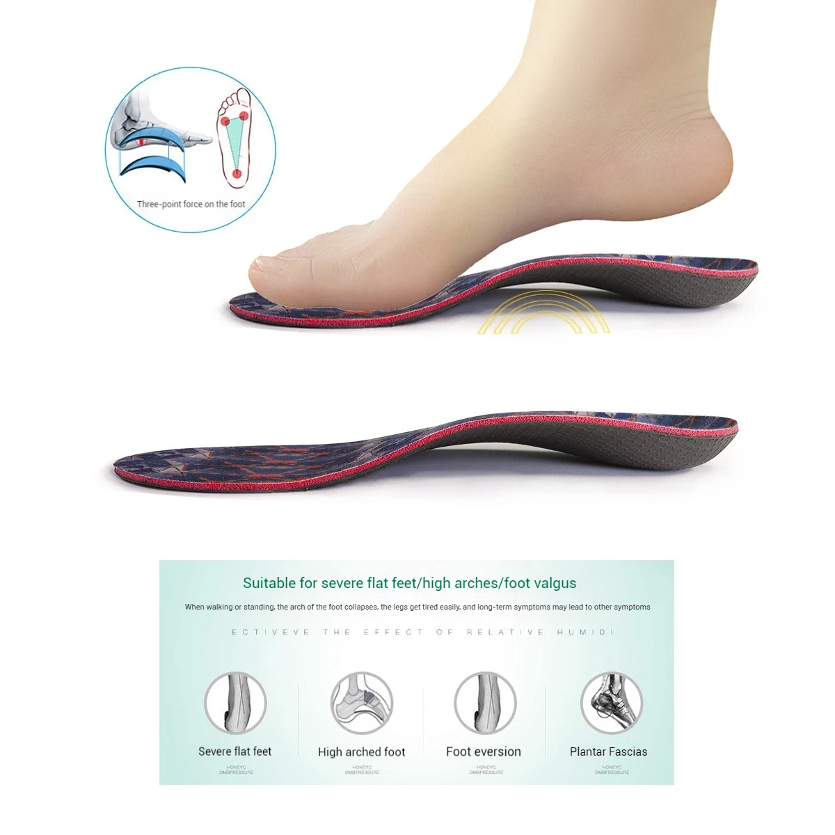 Olian EVA Hardness Cushion Orthotic Flat Feet Insoles For Plantar Fasciitis