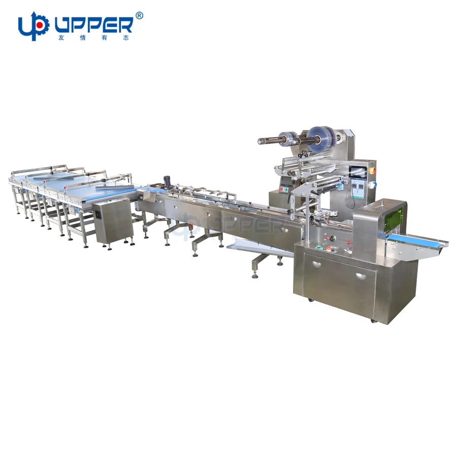 Flow Packing Machine Chocolate/Candy/Wafer/Mung Bean Cake/Solid Object Sorting Feeding Packaging Line Small Bag Vacuum Packaging