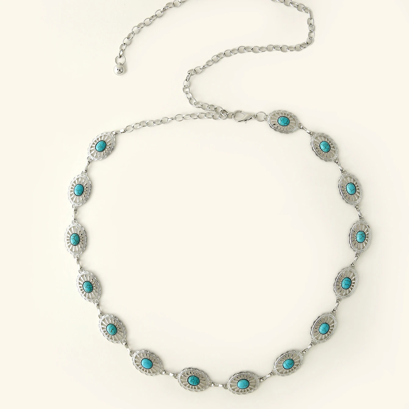 Adjustable Unique Western Cute Turquoise Stone Oval Chain Belt