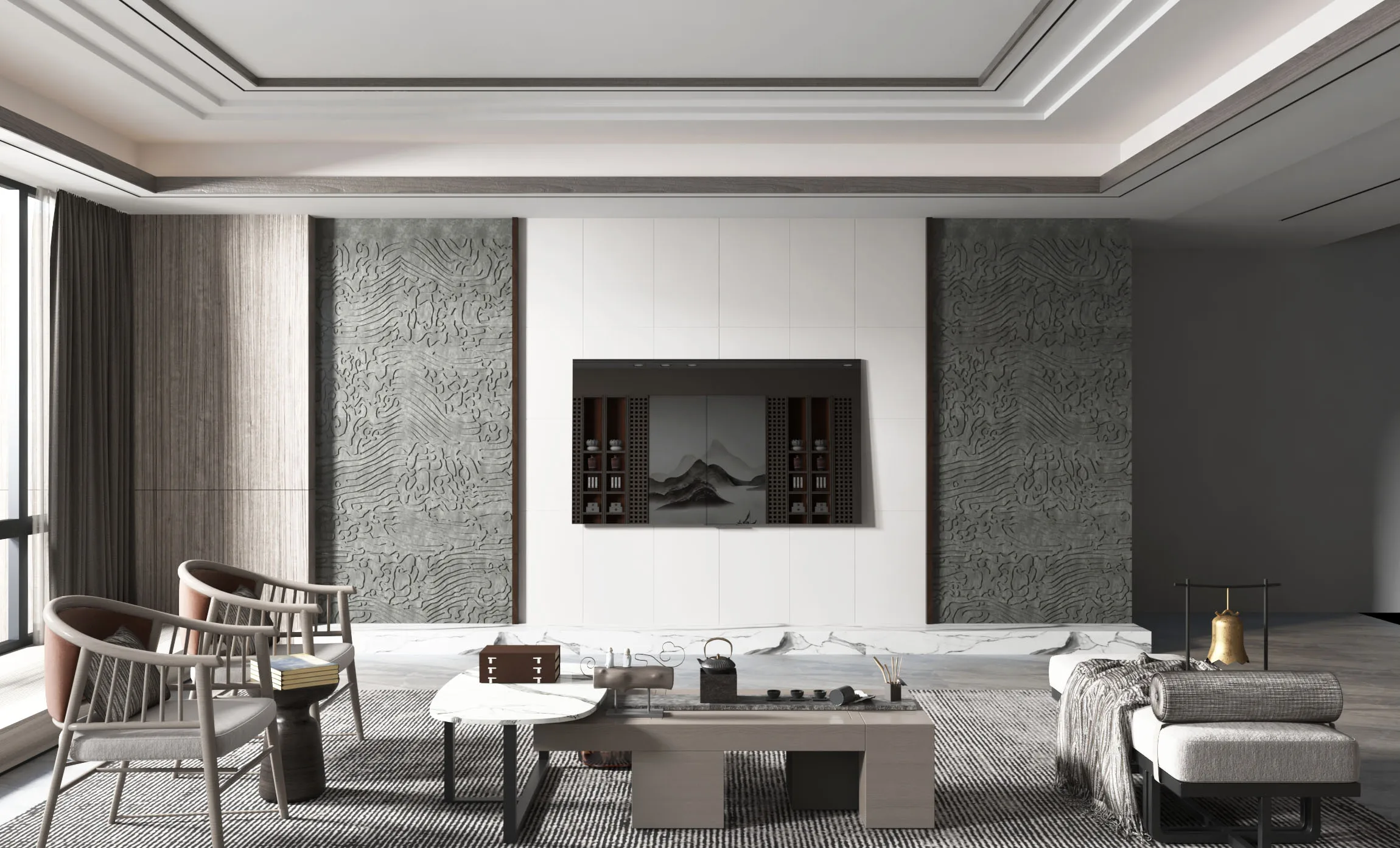 Internet celebrity rock slab TV background wall 2024 new stone marble light luxury simple tile film and television wall