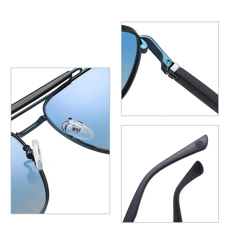 2023 blue Eyewear Square custom Brand Designer alloy Bulk Metal luxury glasses night vision car polarized driving sunglass men