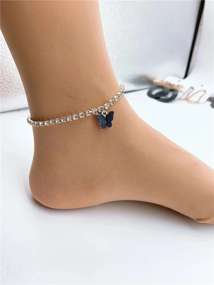 
Luxury Crystal Rhinestone Chain Butterfly Charm tennis Anklet For Women Girls Jewelry 