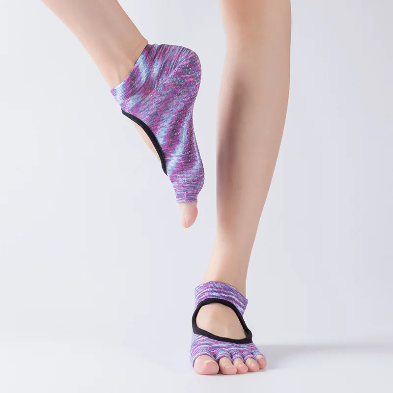 Женские носки унисекс с пальцами и батутом, Нескользящие хлопковые носки до щиколотки для пилатеса, йоги