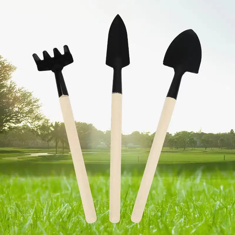 3pcs/set Mini Garden Plant Tool Set wooden handle small size shovel rake