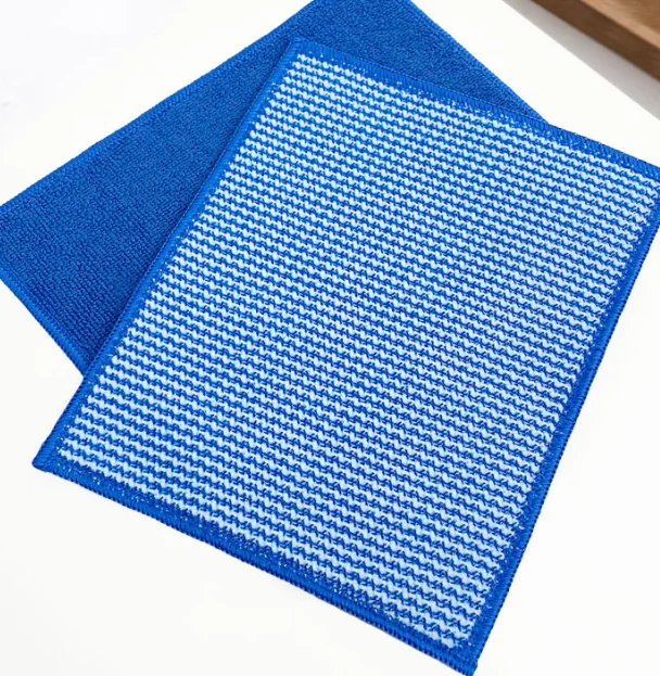 KILINE Double Sided Microfiber Cleaning Cloths Sticky Stain Removing Wipes with Mesh for Hands Drying Kitchen Cleaning