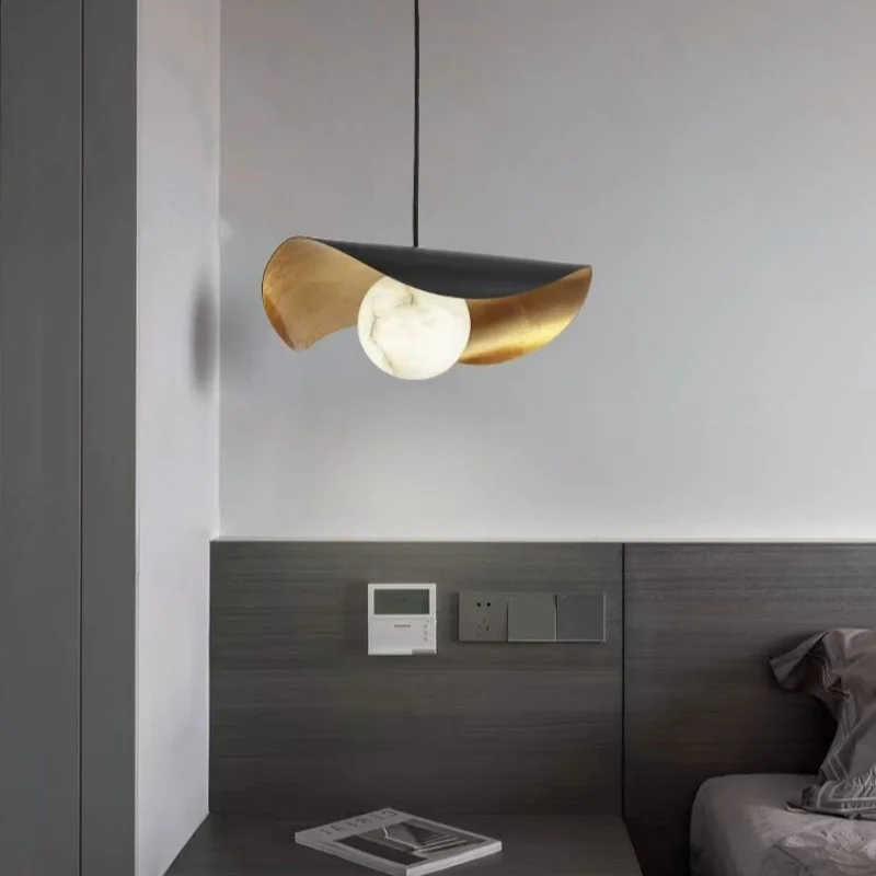 Industrial Alabaster LED Pendant Light Metal Black/Gold Hanging Lamp for Dining Room Bedside Lighting