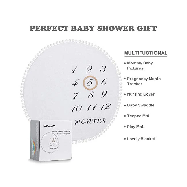 
Hot sale customized kids soft thick flannel round rug double sided photography props months baby milestone blanket 