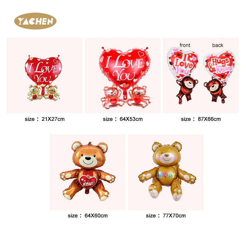 Yachen globos san valentin wedding valentines day decoration red heart love bear shape helium foil balloons new arrival 2024