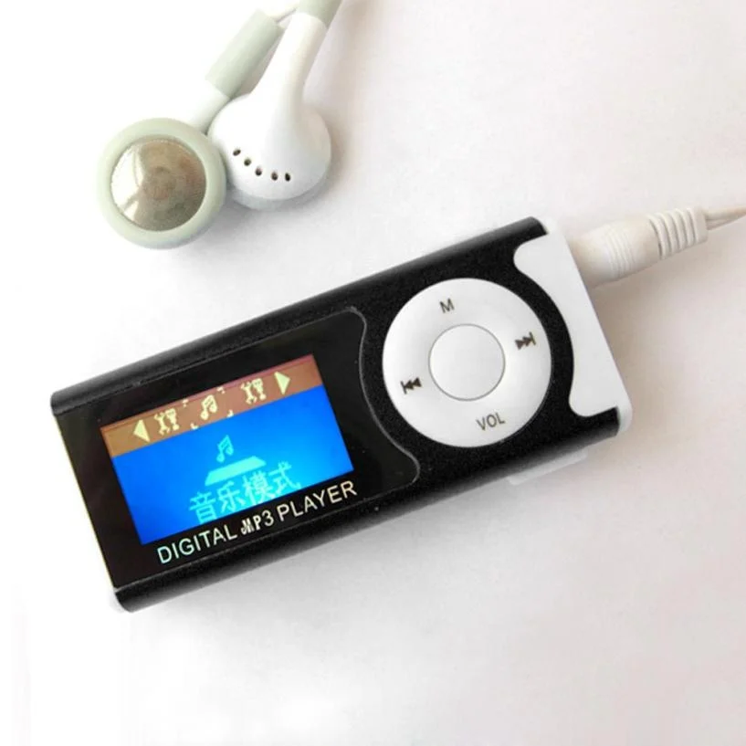 Wholesale price Portable Metal mini digital LCD Screen clip led MP3 Music Media Player Support SD TF card with user manual