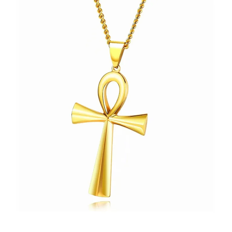 Wholesale Fashion High Quality Gold Silver Hip Hop Long Chain Christian Men Egyptian Ankh Crucifix Cross Necklace For Men